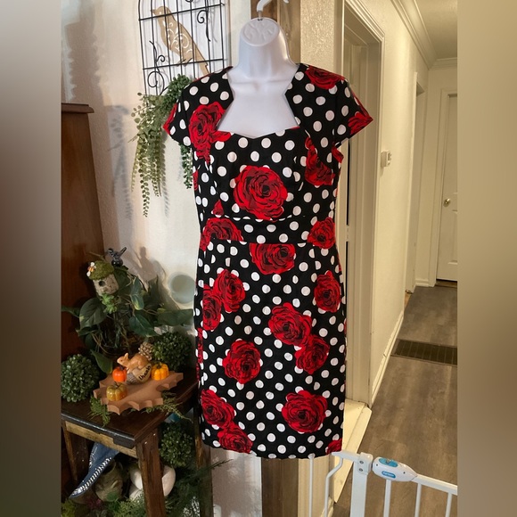 Grace Karin Dresses & Skirts - Grace Karin Black and Red Floral Polka Dot Midi Dress